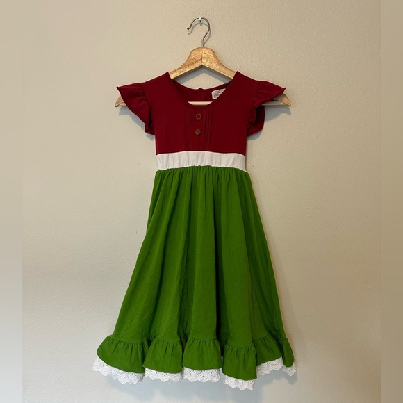 Pearls and Piggytails Christmas Flutter Sleeves Ruffle Dress Kids - Picture 3 of 7